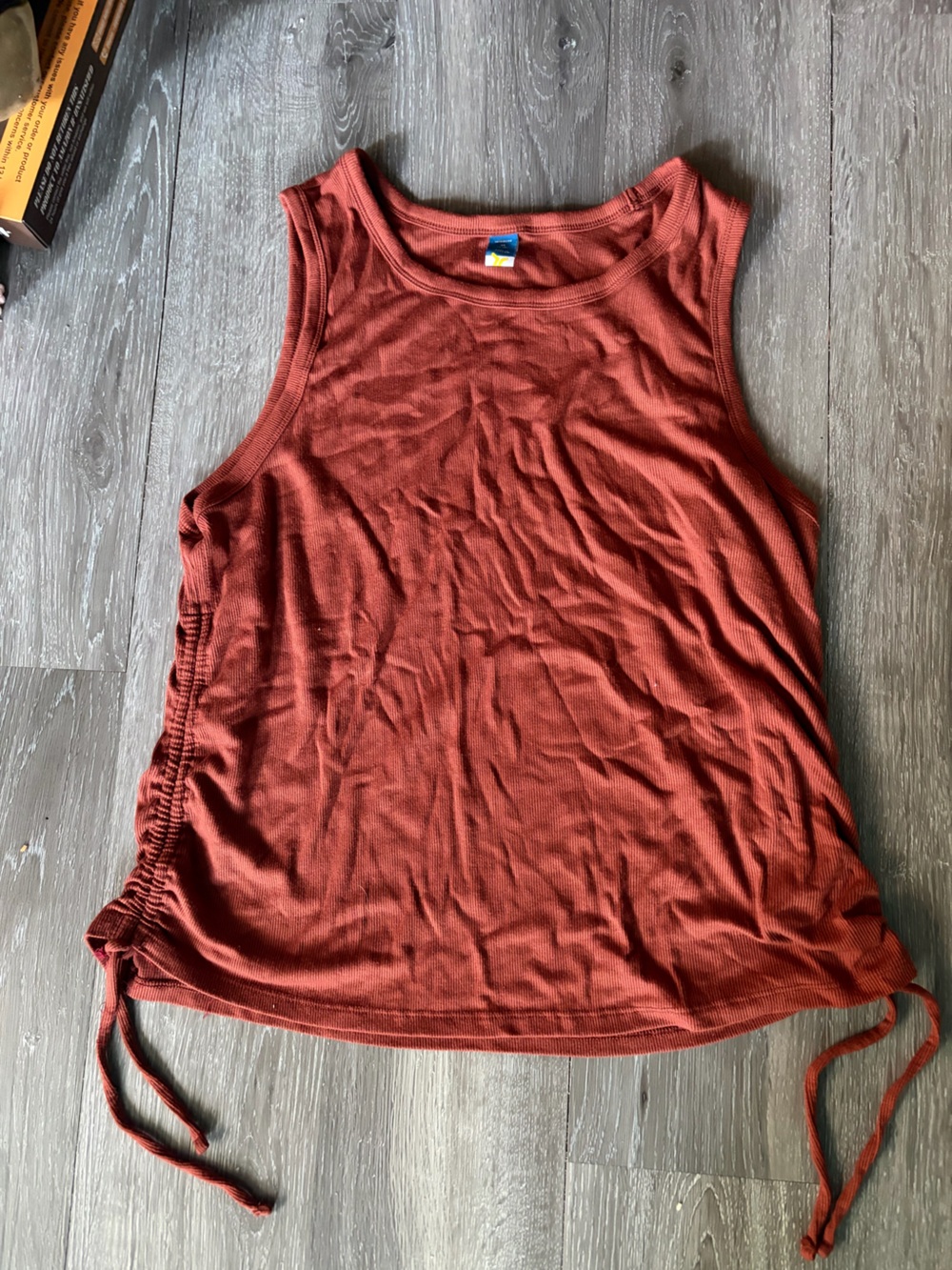 Ribbed Drawstring Tank Top in Rust